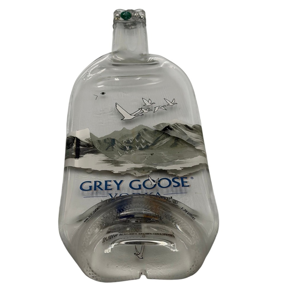 Grey Goose Vodka Upcycled Melted Glass Bottle Serving Tray Platter Cheese board
